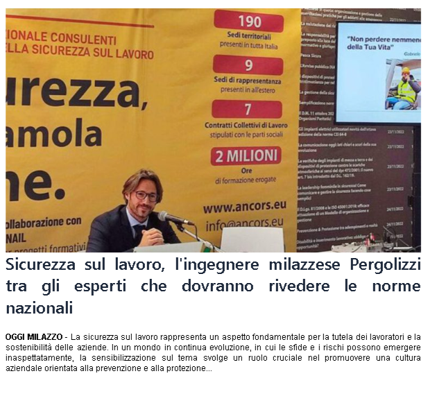 oggi milazzo sicurezza sul lavoro ingegnere milazzese pergolizzi tra gli esperti che dovranno rivedere le norme nazionali